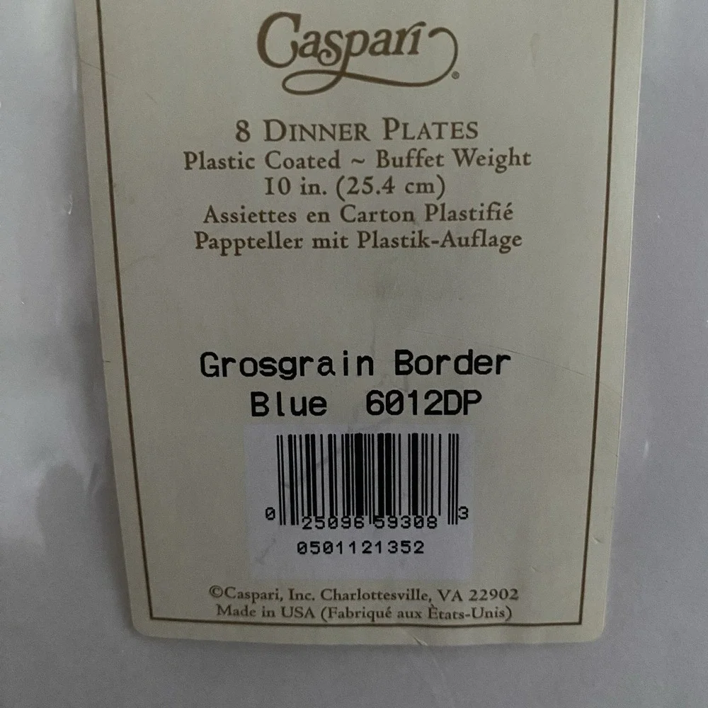 Caspari Tiffany Grosgrain Blue 8 Dinner Plates 10 Inch New Sealed Party Shower